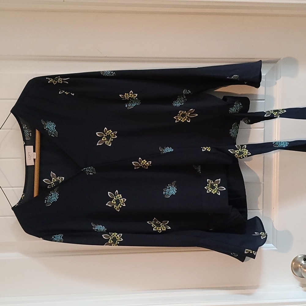 Navy floral print blouse